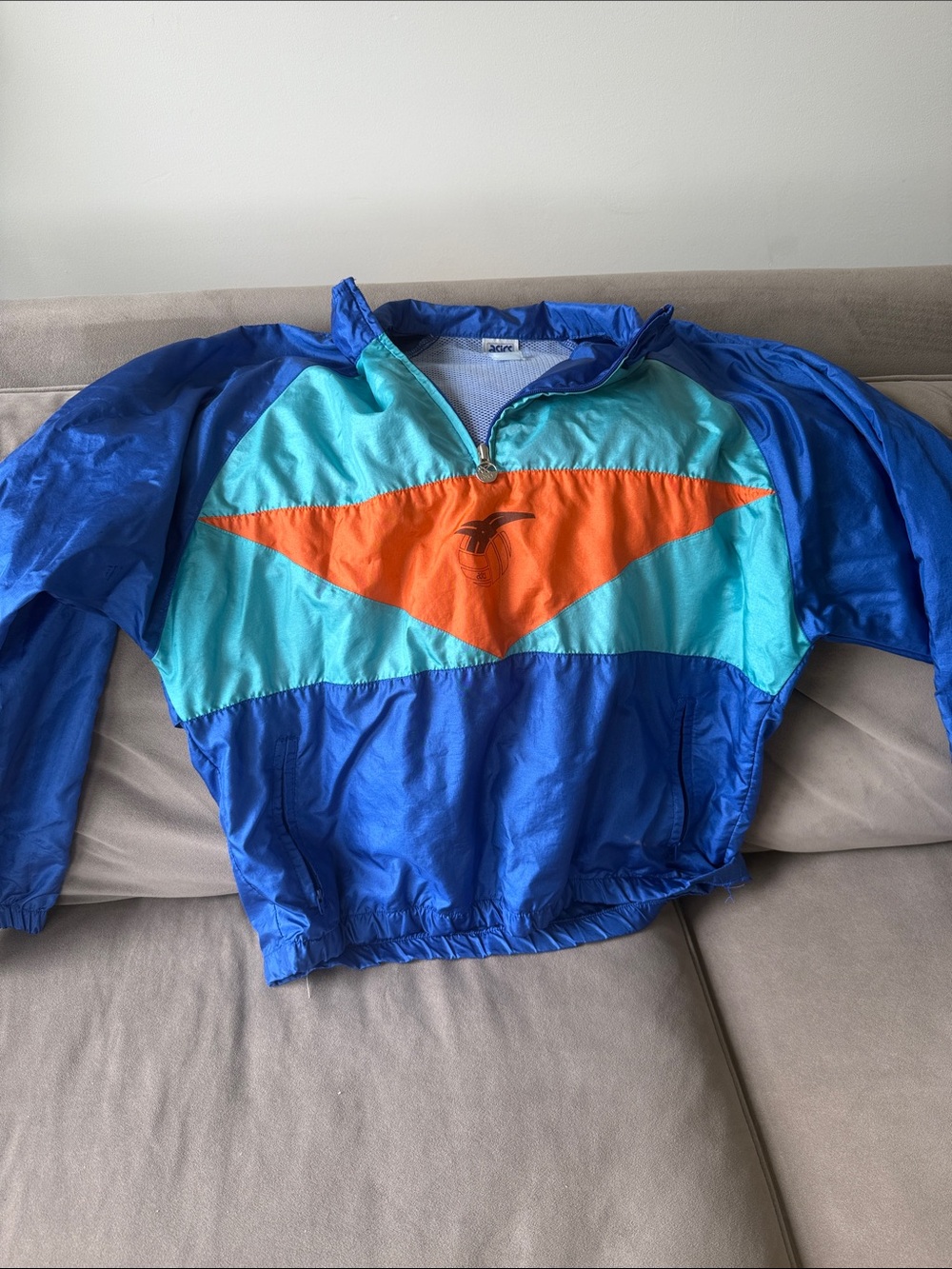 Asics Vintage Blue, Teal & Orange Men's Half-Zip Windbreaker